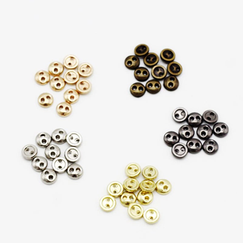 vingol 50 PCS 2 Hole Mini Metal Round Buttons Small Bread Buttons for Doll Clothes Bag Deoration Sewing Craft (Golden  5mm) - Image 2